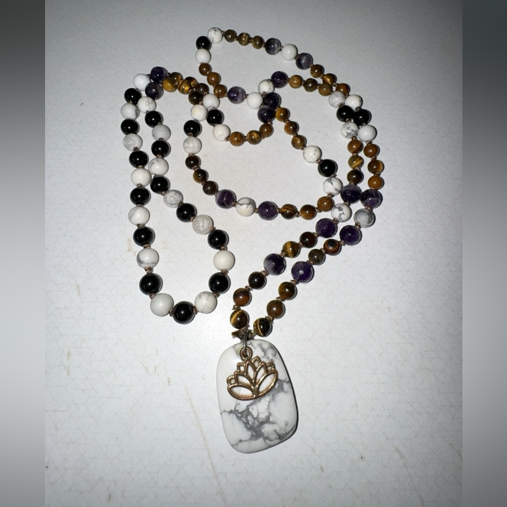 Hand Made Beaded Necklace with Lotus Pendant
